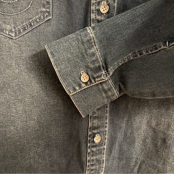 True Religion Georgia Denim Glitter button Shirt Cozy Fireside Wash Large - Picture 5 of 10